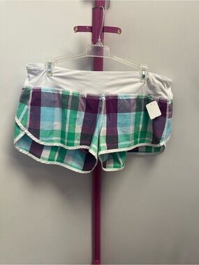 lululemon athletica Plaid Athletic Shorts in White, Green & Purple